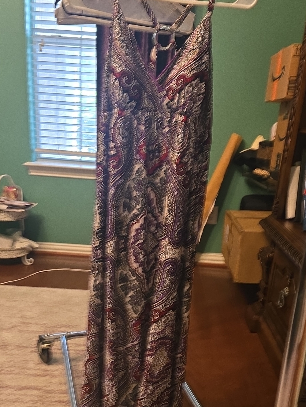 Beautiful Sleeveless Paisley Maxi Dress in Purple and Black